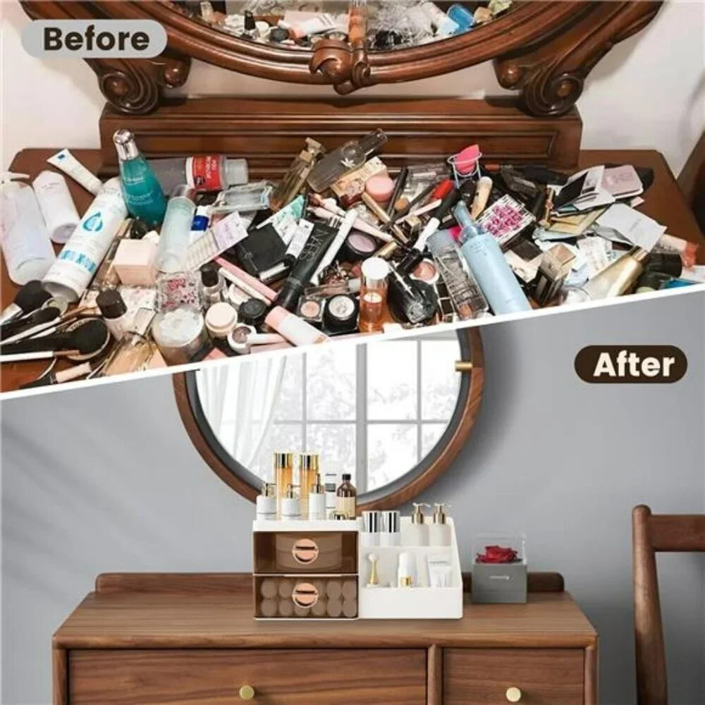 Makeup Organizer with Clear Drawers Large Vanity Skincare Storage Box